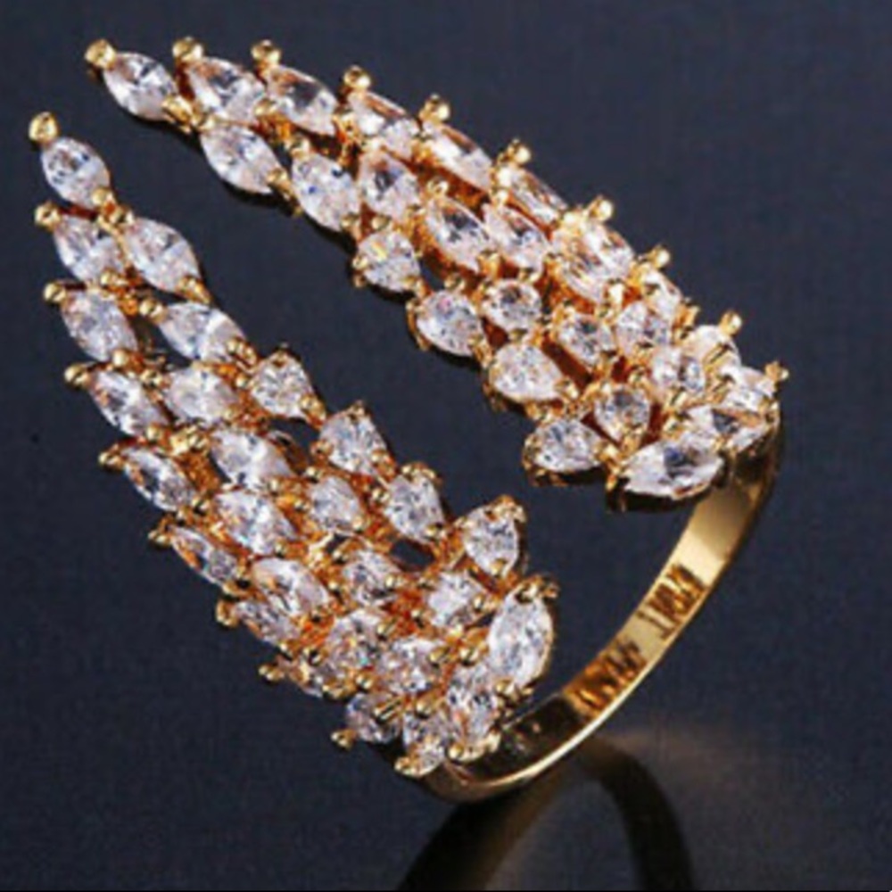 New 18k gold plated diamond wings adjustable Ring
